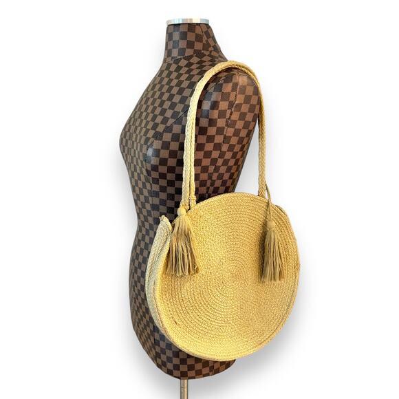 Magid Round Jute Tote Bag Shoulder Handbag Purse Shopper Boho Beach Straw Woven - Picture 1 of 10